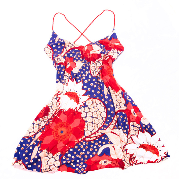 Red Free People floral spaghetti strap dress - Picture 2 of 5